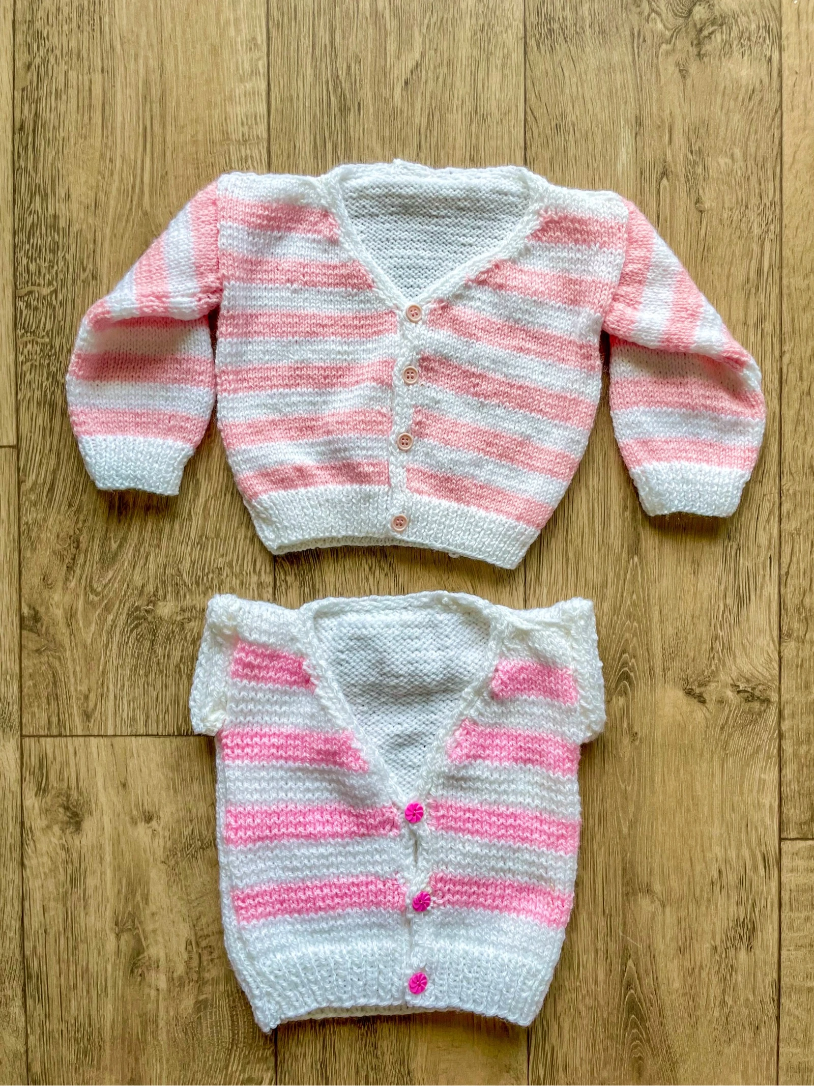 Lot of handmade white and pink striped baby girl vests size 3 months – photo 2